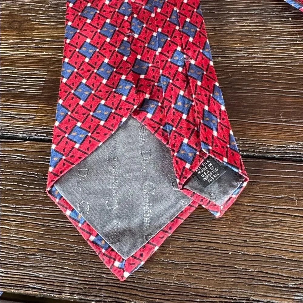 Dior Red and Blue Patterned Tie
